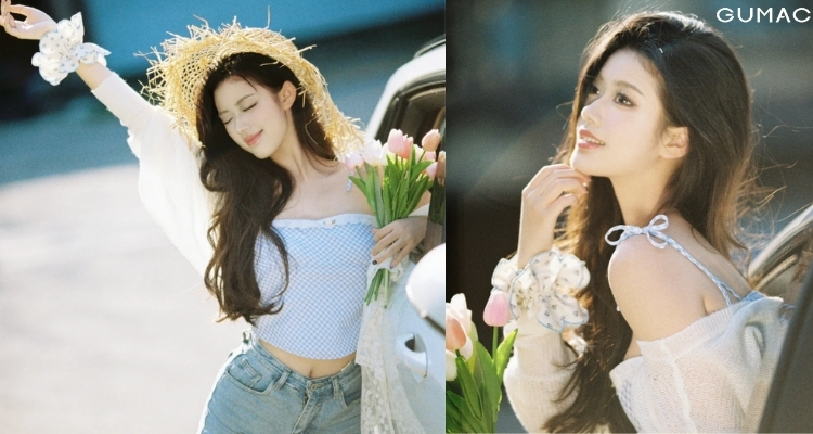 chup anh voi hoa tulip tren o to
