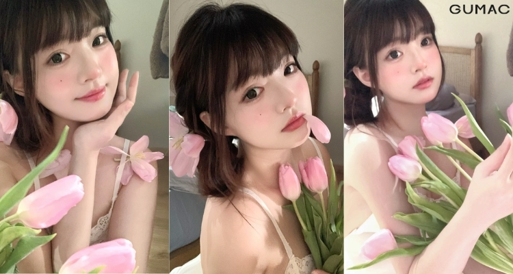 selfie voi hoa tulip trong bon tam