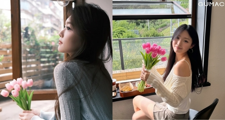 tao dang chup anh hoa tulip ben cua so