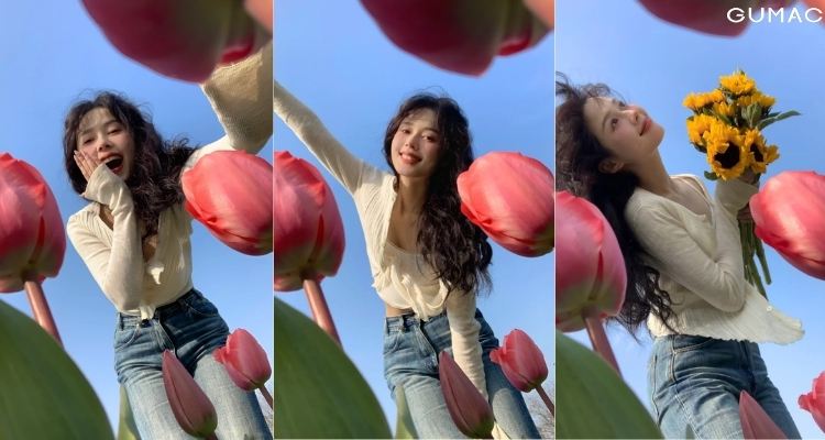 tao dang chup anh hoa tulip goc thap
