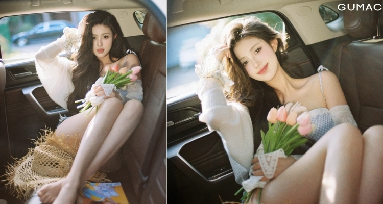 tao dang chup anh hoa tulip trong xe