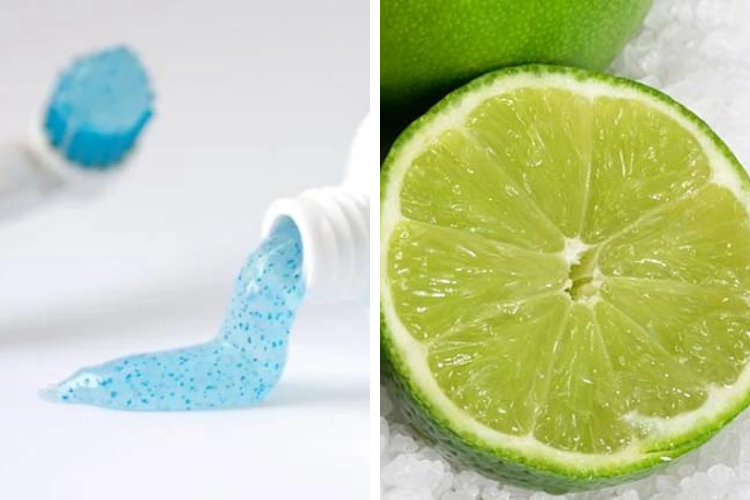 Dùng hỗn hợp kem đánh răng và chanh để tẩy vết ố vàng trên áo