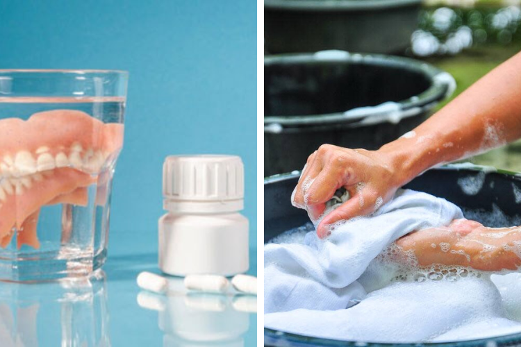 Dùng viên nén làm trắng răng giả để tẩy vết ố vàng trên áo