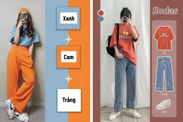 Màu xanh dương mix màu cam