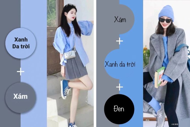 Màu xanh dương mix màu xám