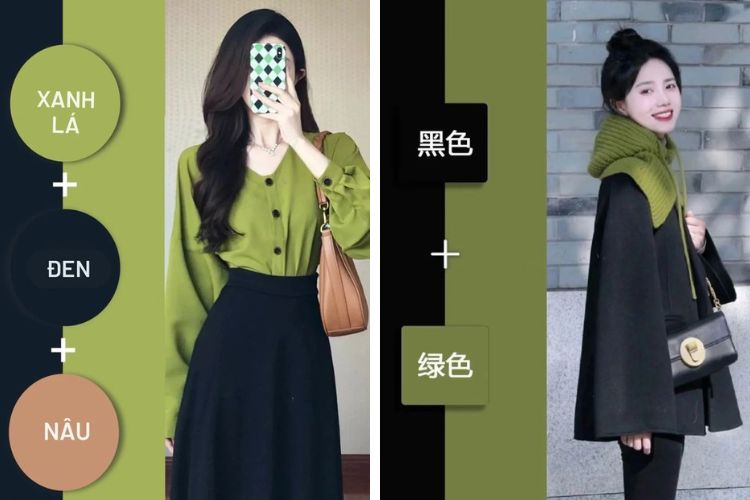 Màu đen mix với màu xanh lá