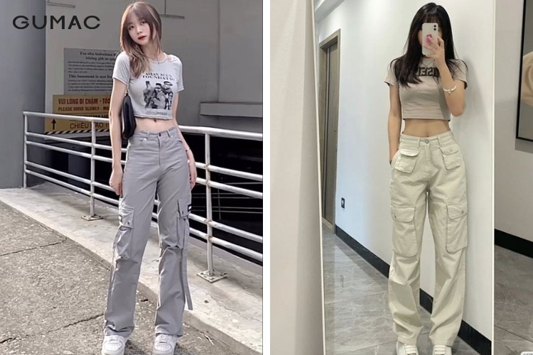 Kết hợp áo croptop và quần baggy lưng cao cá tính