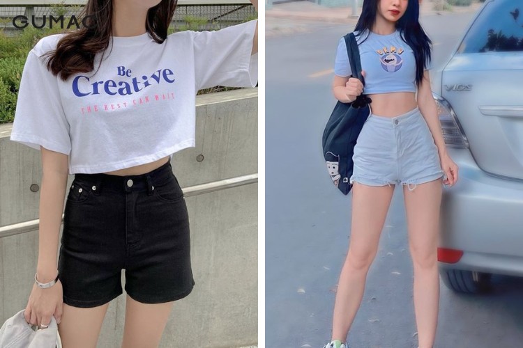 Thời trang áo croptop cùng quần short cạp cao năng động