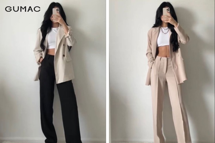 Diện áo croptop quần lưng cao kết hợp áo vest