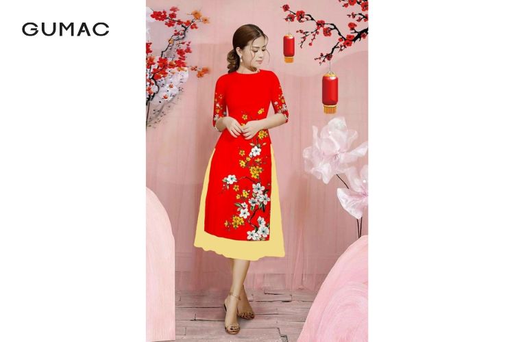 Áo dài đỏ quần vàng