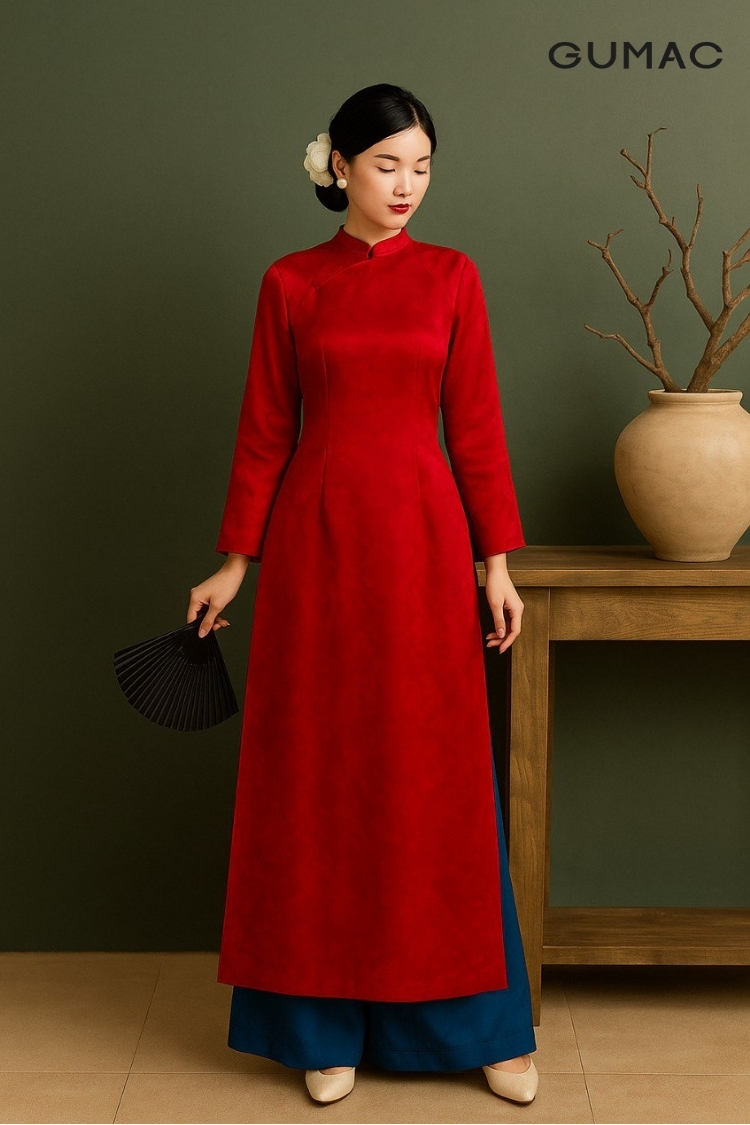 phoi ao dai do voi quan xanh duong