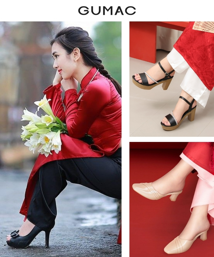 phoi ao dai do cung giay cao got