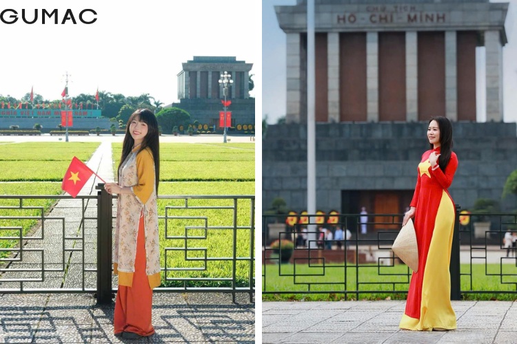 chu anh voi ao dai tet cho nu o quang truong Ba Dinh