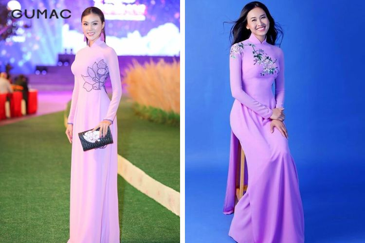 Áo dài màu tím kết hoa