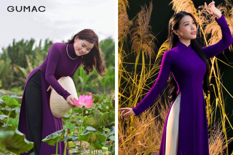 Áo dài tím mặc với quần gì