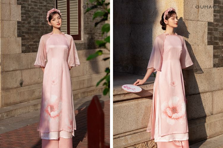 Áo dài cổ đính hoa đẹp