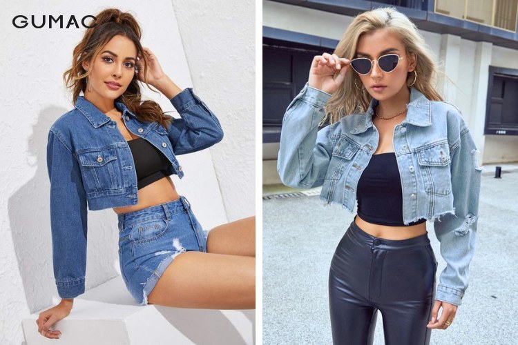 Áo khoác croptop nữ jean denim