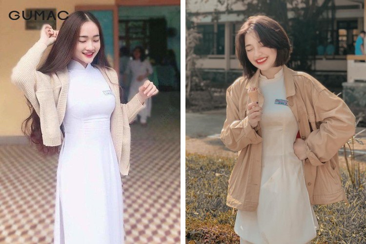 Áo khoác nỉ mặc với áo dài đi học
