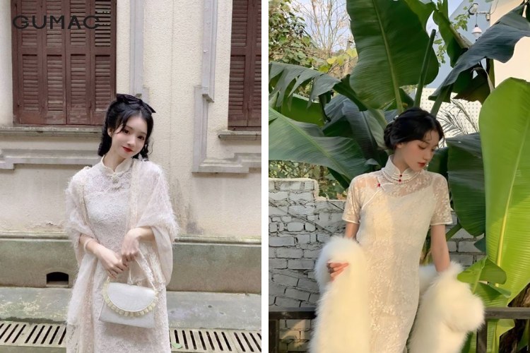 Mix áo dài cùng áo khoác len ấm áp