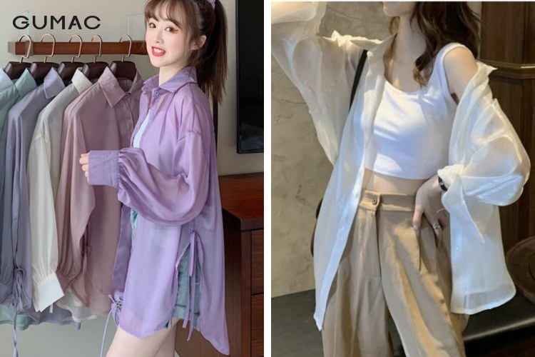Áo khoác voan nữ đẹp dáng kiểu sơ mi