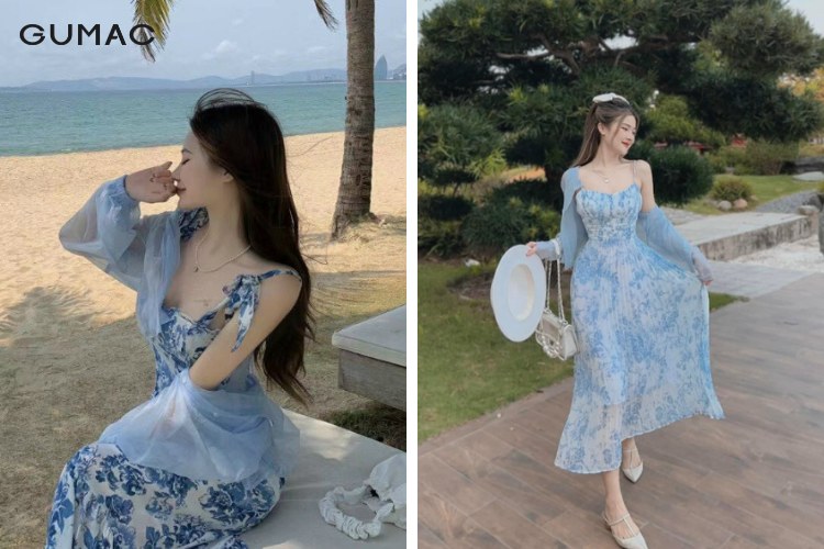Thời trang đi biển cùng áo khoác voan và đầm maxi