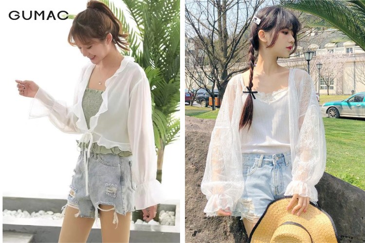 Áo khoác voan nữ đẹp tay ống loe dài