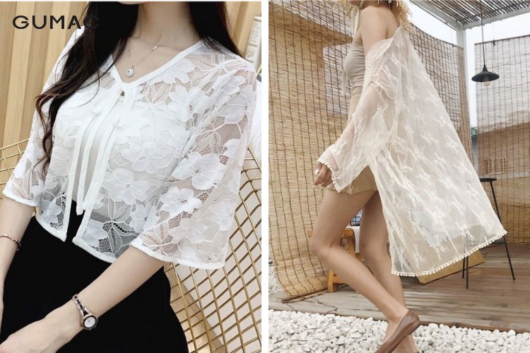 Áo khoác voan nữ đẹp dài và phối ren