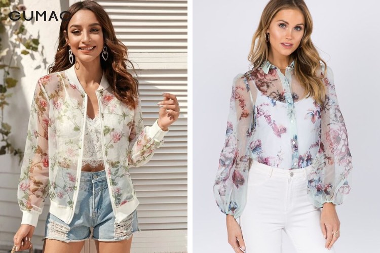 Áo khoác voan nữ đẹp mỏng có họa tiết