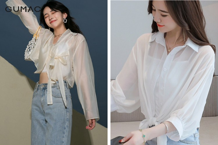 Áo tanktop phối quần ống rộng và áo khoác voan mỏng