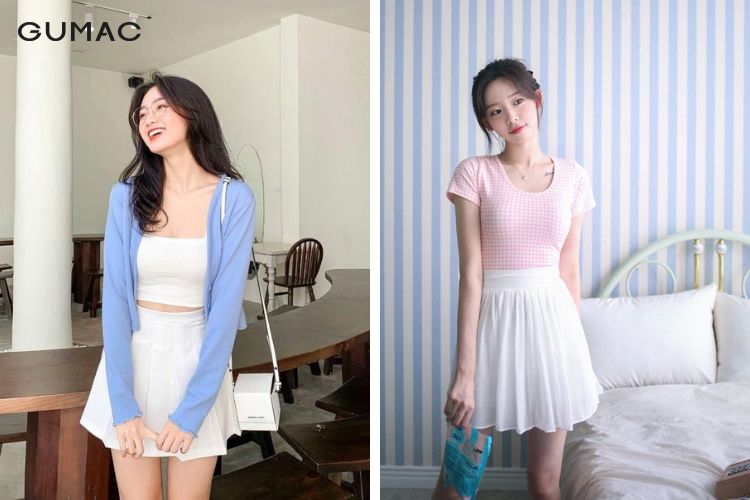 Thời trang áo mongtoghi cùng chân váy xếp ly