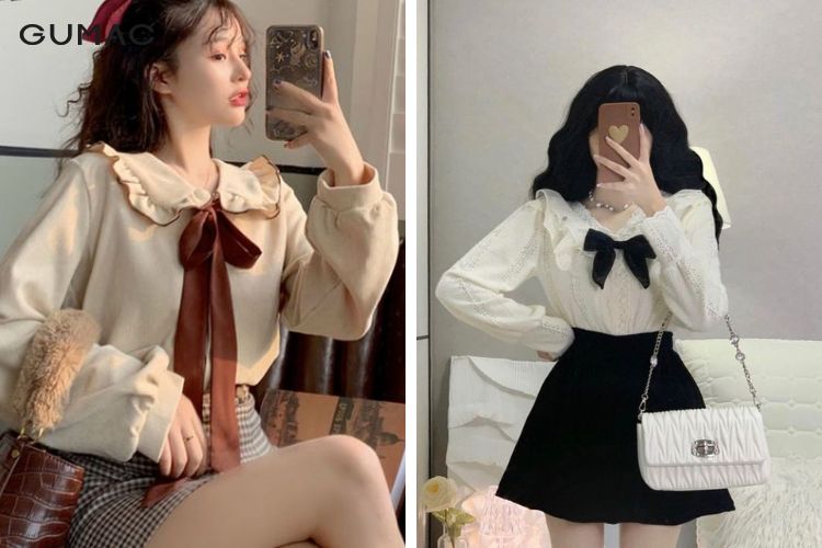 Áo len mongtoghi cổ thắt nơ