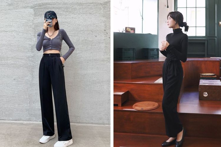 phối áo pull cùng quần ống rộng và ống suông phong cách