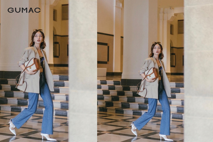 Phối áo tube top + quần kaki + áo blazer oversized