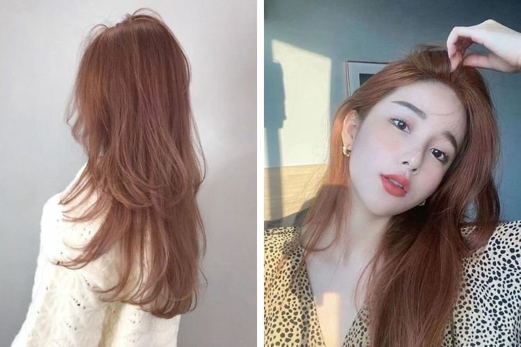 tóc dài màu nâu khói ánh hồng