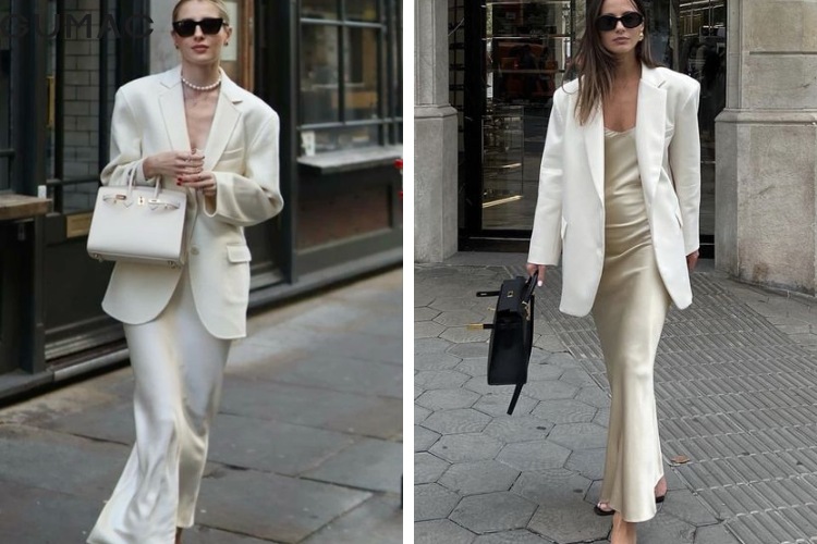 ao suit jacket mix voi vay lien