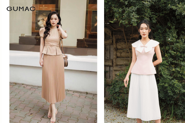 Chân váy suông dài phối điệu đà cùng áo peplum