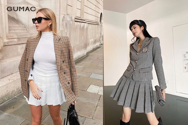 Phối chân váy tennis năng động với áo khoác dạng blazer