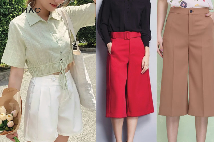 Kết hợp quần Culottes cùng với áo sơ mi croptop thắt eo nhẹ