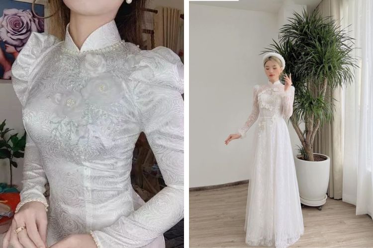 áo dài tay phồng cổ điển