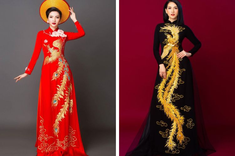 Áo dài họa tiết thêu phượng hoàng&nbsp;