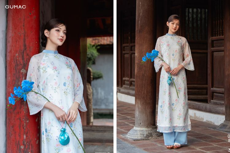 Áo dài họa tiết hoa nhí nhí nhảnh