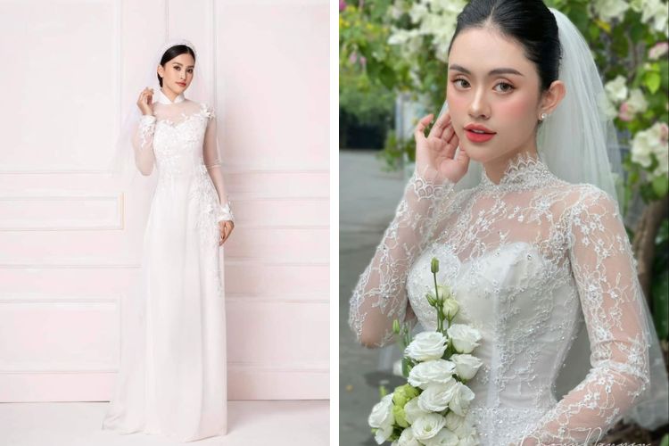 Mẫu áo dài ren cho cô dâu