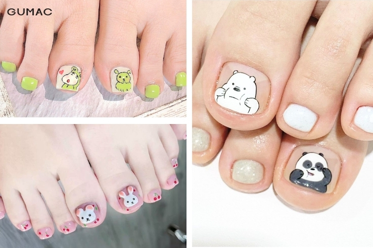 cac mau nail chan dep dinh charm hoat hinh