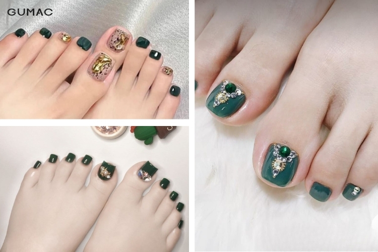 cac mau nail chan dep mau xanh reu
