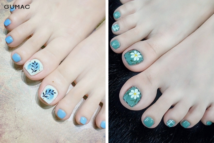 kieu nail chan dep mau xanh ngoc