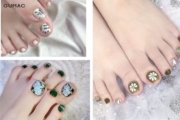 kieu nail chan hoa tiet hoa la