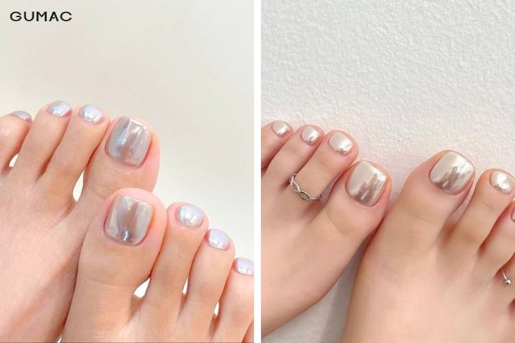 kieu nail chan trang guong dep