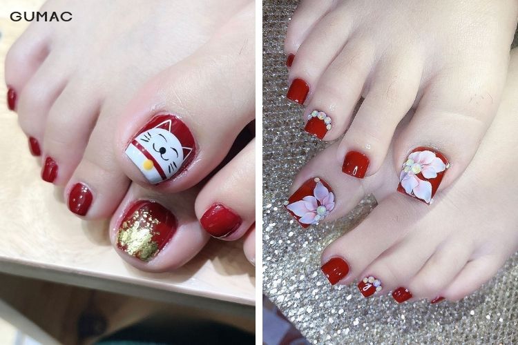kieu nail chan dep cho tet ruc ro