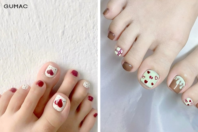 mau nail chan dep hoa tiet trai tim