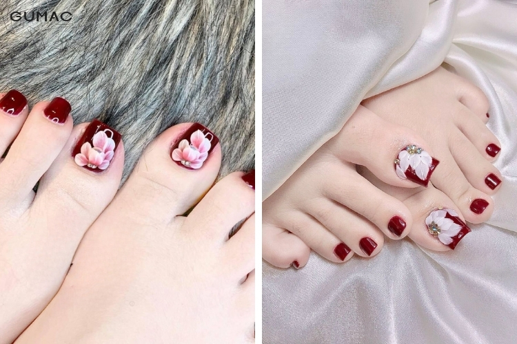 mau nail chan ve hoa xinh